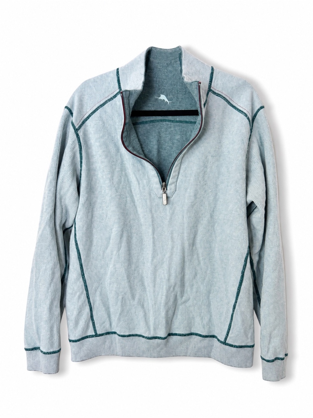 Tommy Bahama Reversible Teal Quarter Zip Pullover